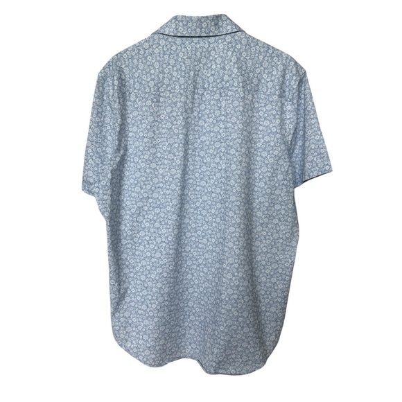 BUGATCHI Men's L Blue Stretch Floral Short Sleeve Button-Up Shirt Casual Cotton - Picture 4 of 9